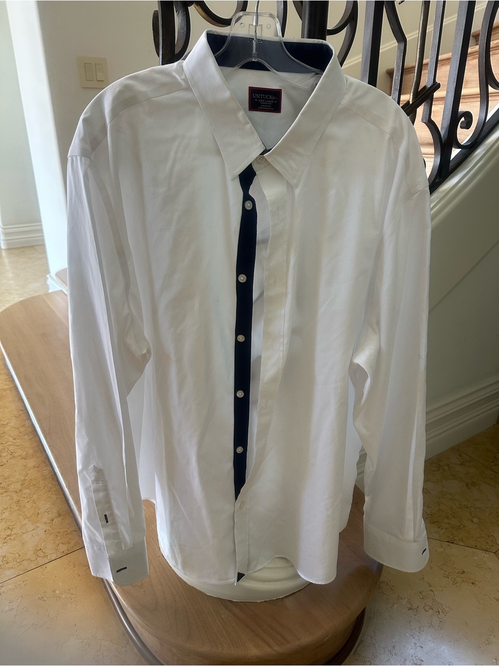 UNTUCKit White Dress Shirt with Navy Placket